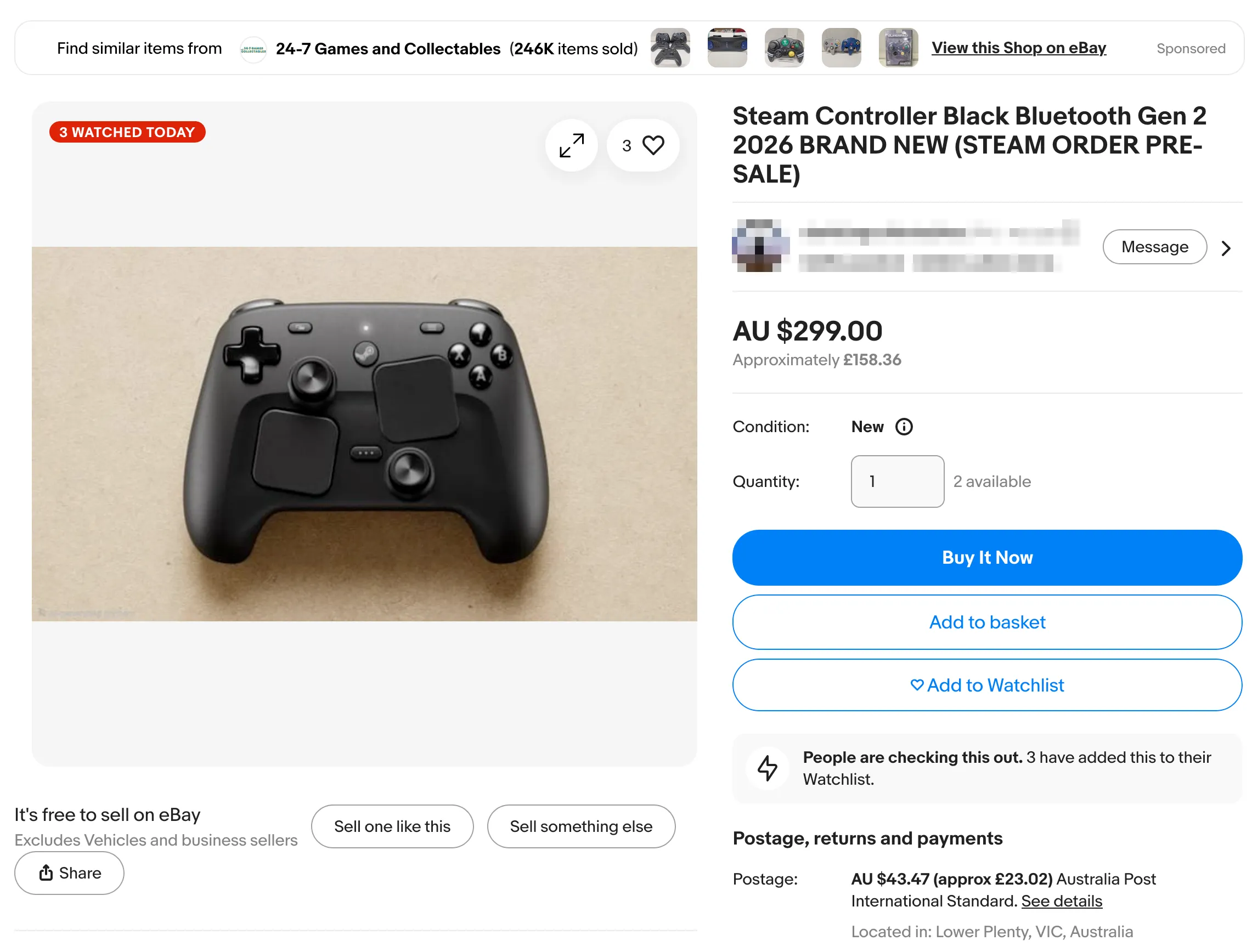 eBay-søkeresultater med AI-genererte bilder av Steam Controlleren