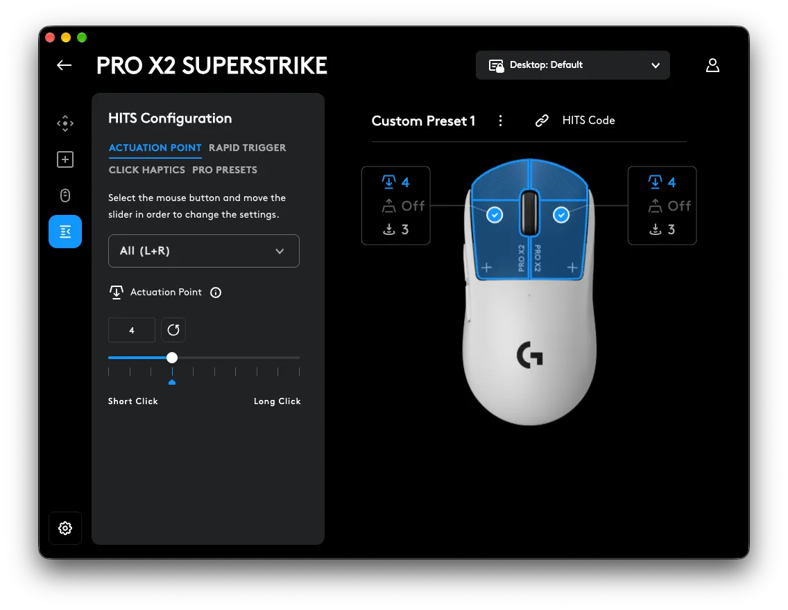 G HUB screenshot where you can adjust buttons