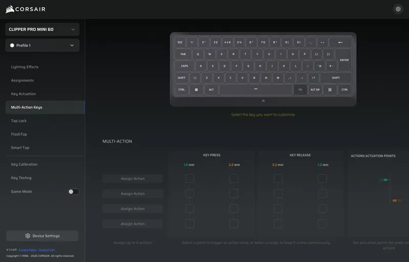 Tap Lock-innstillingen i Corsair Web Hub