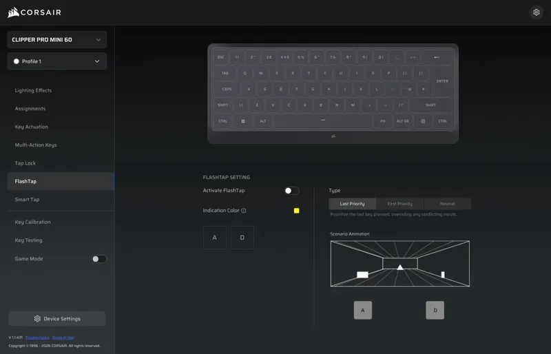 Smart Tap-oppsett i Corsair Web Hub