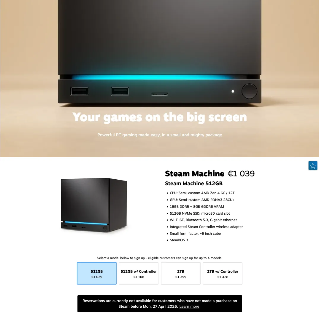 Steam Machine EU prising