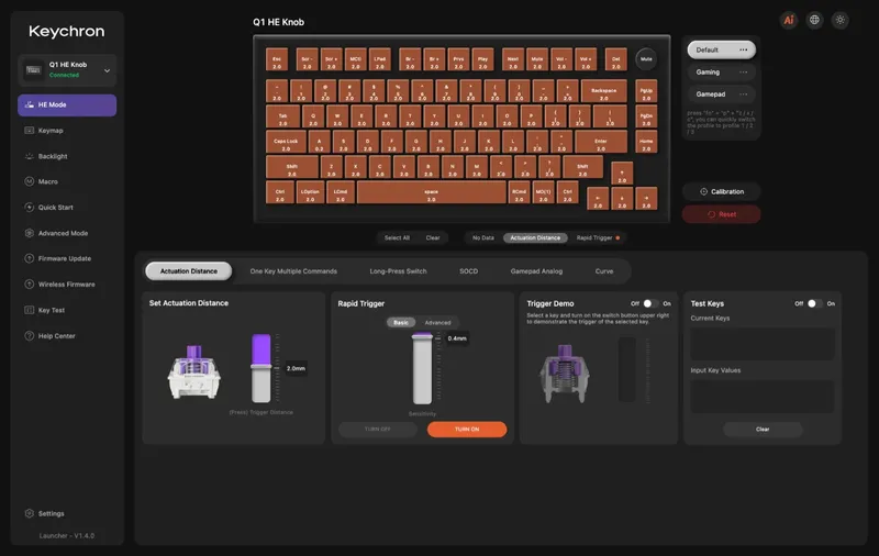 Keychron Launcher i HE Mode med Rapid Trigger og Trigger Demo