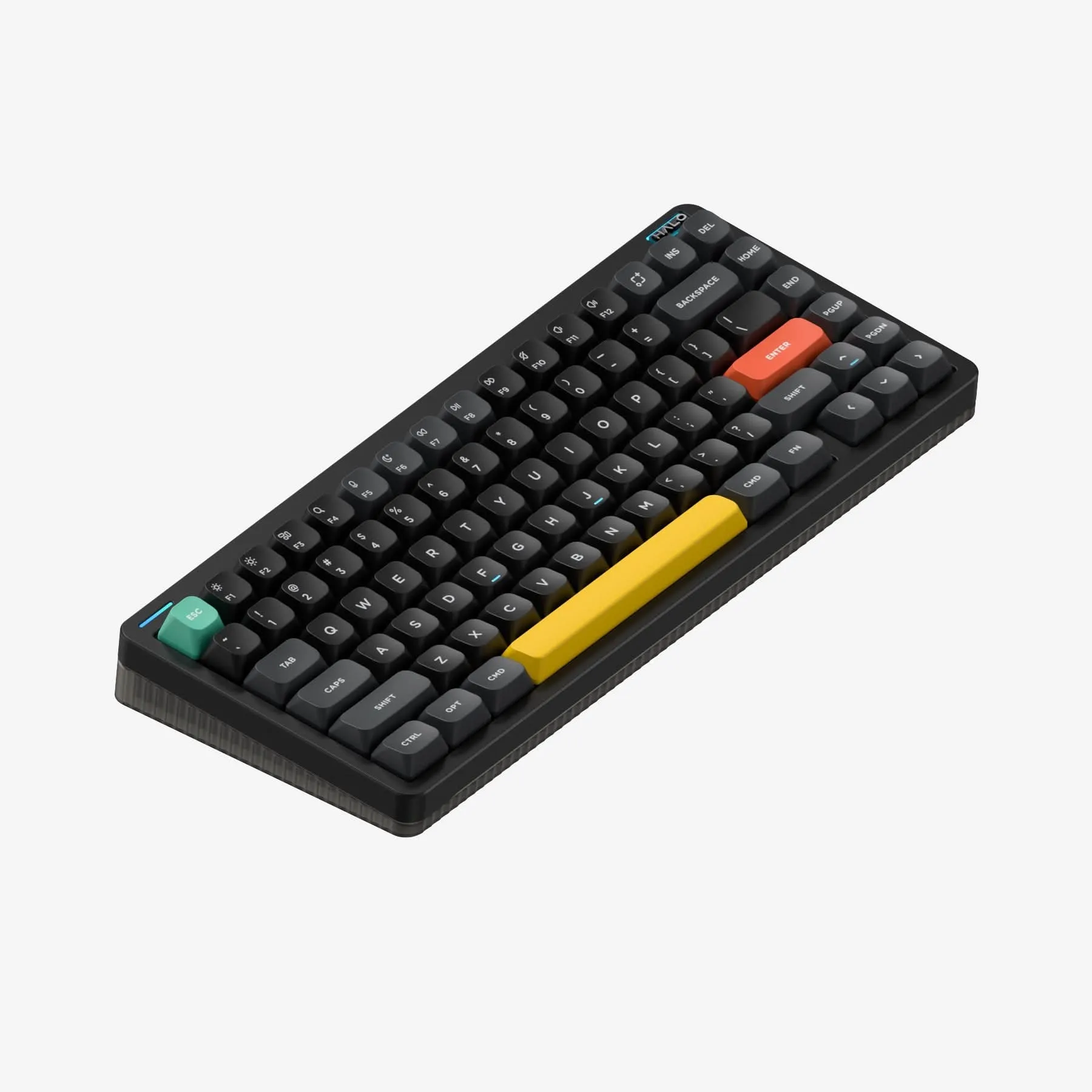 NuPhy Halo75 V2 i Obsidian Black med gul spacebar og rød Enter, pressebilde