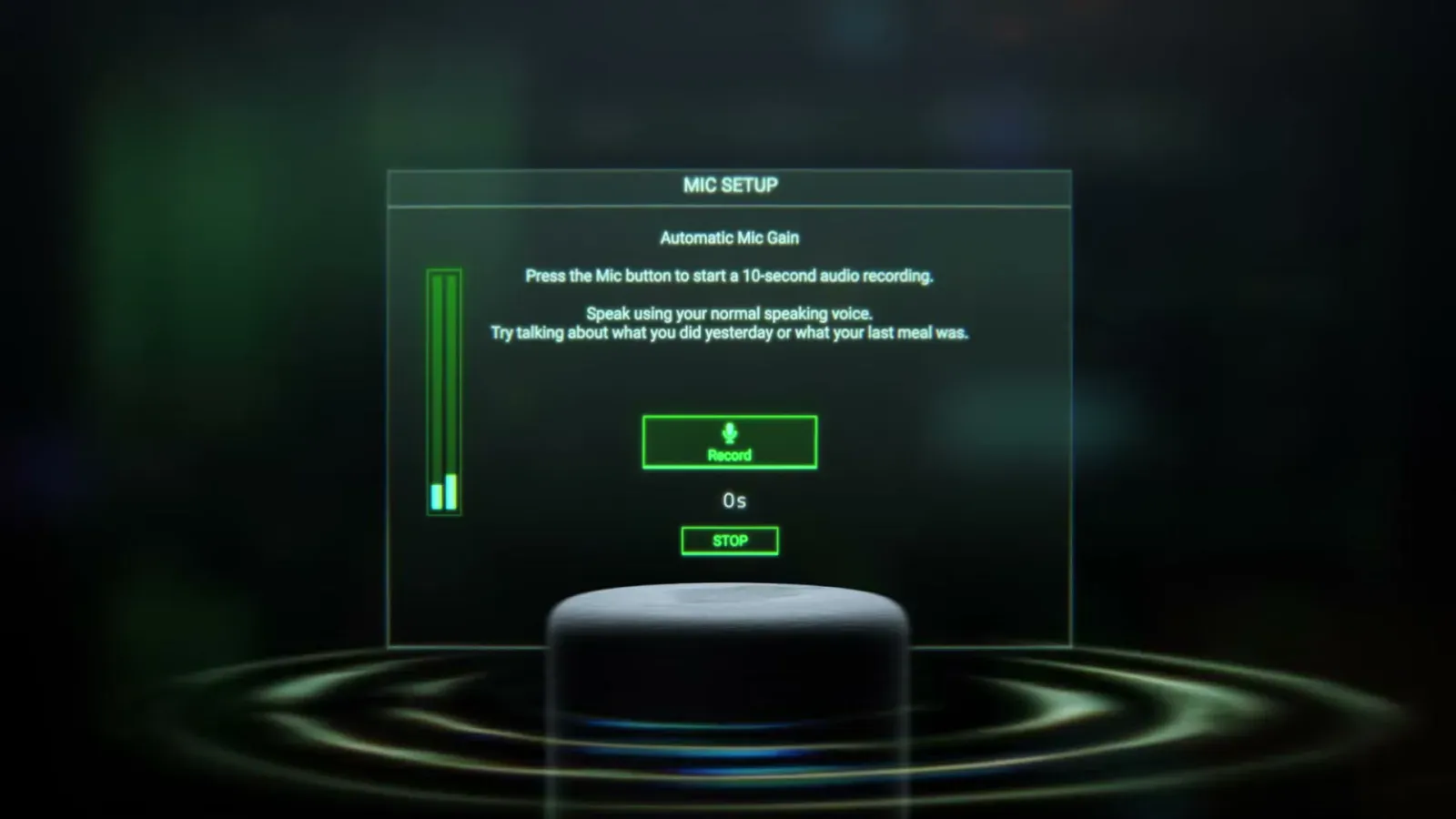Mic Setup-skjermen i Razer Synapse med automatisk gain-kalibrering