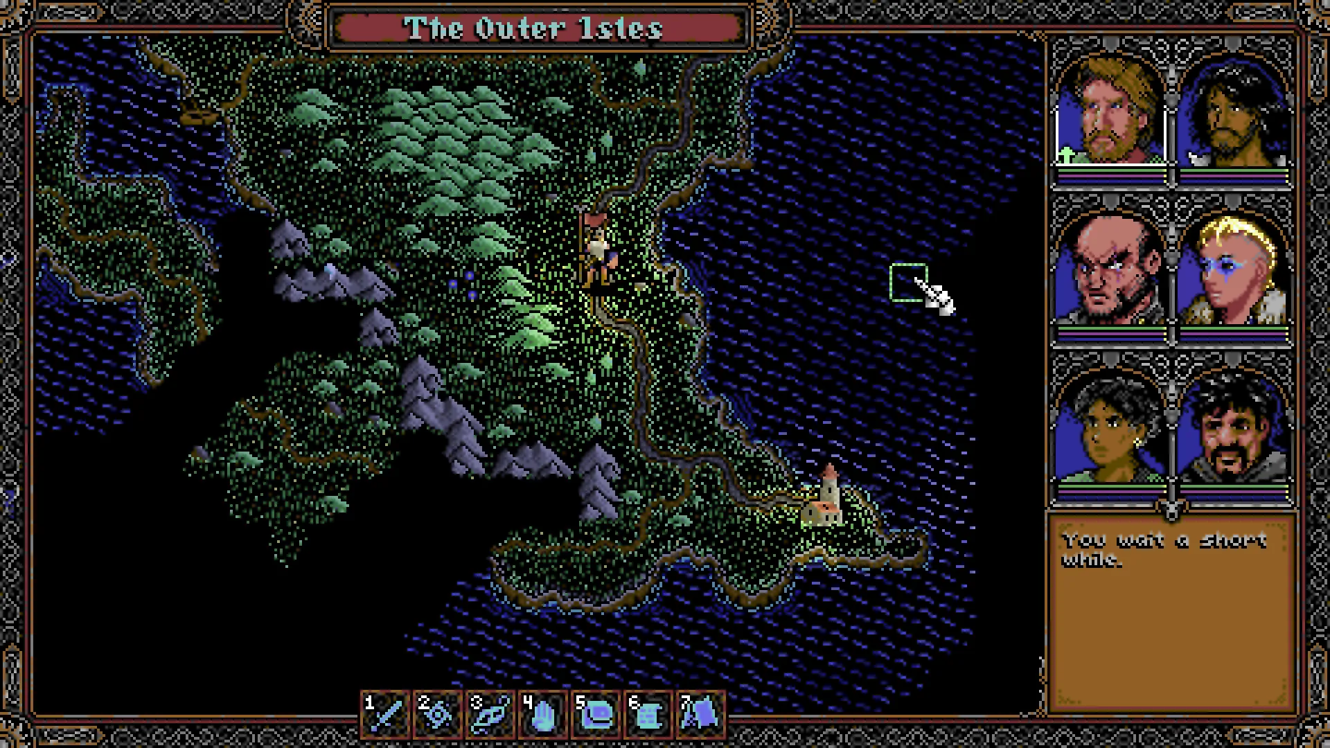 Verdenskartet i SKALD som viser øygruppen The Outer Isles med skog, fjell og et fyrtårn ved kysten