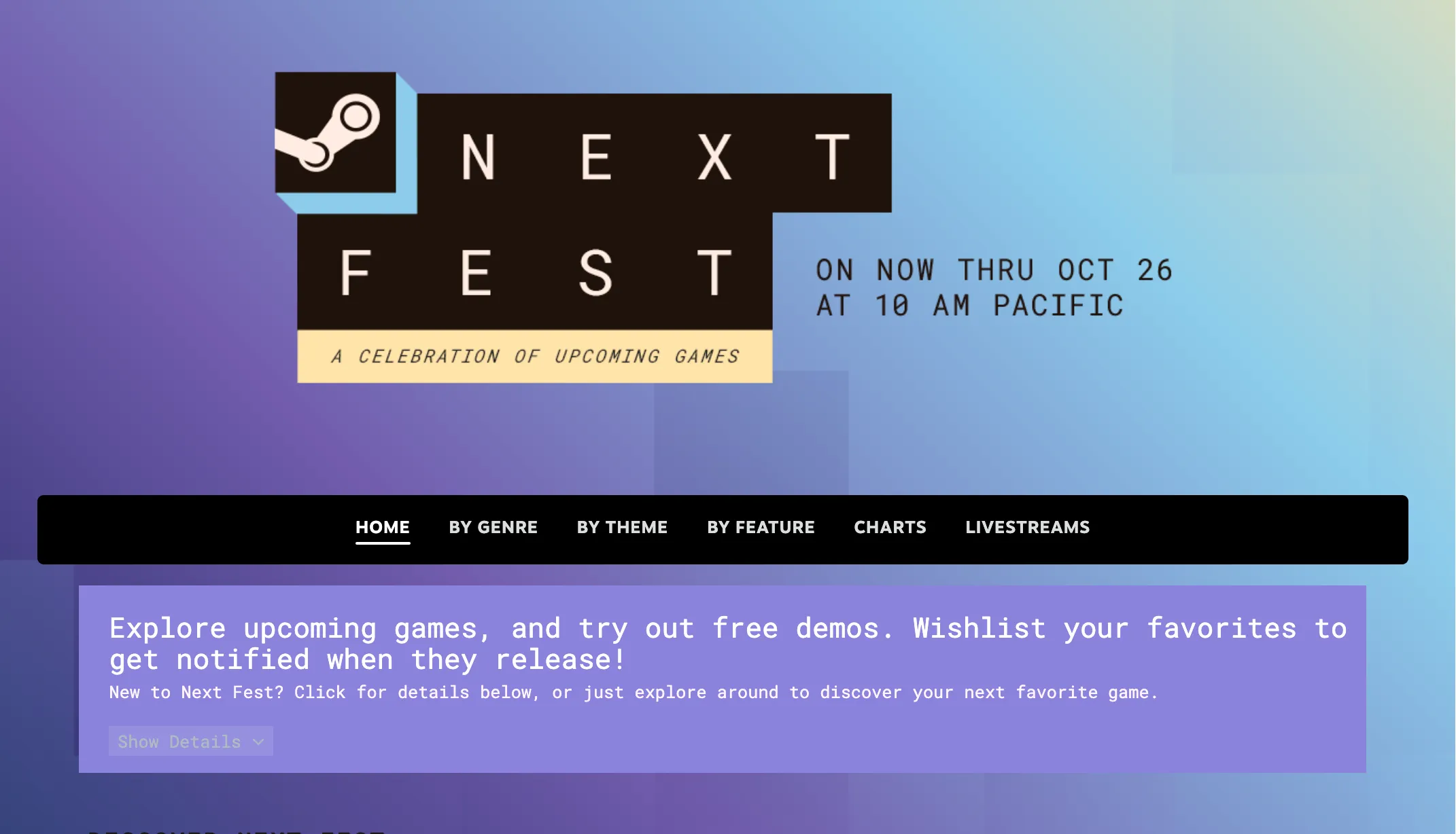 Forsiden til Steam Next Fest oktober 2026